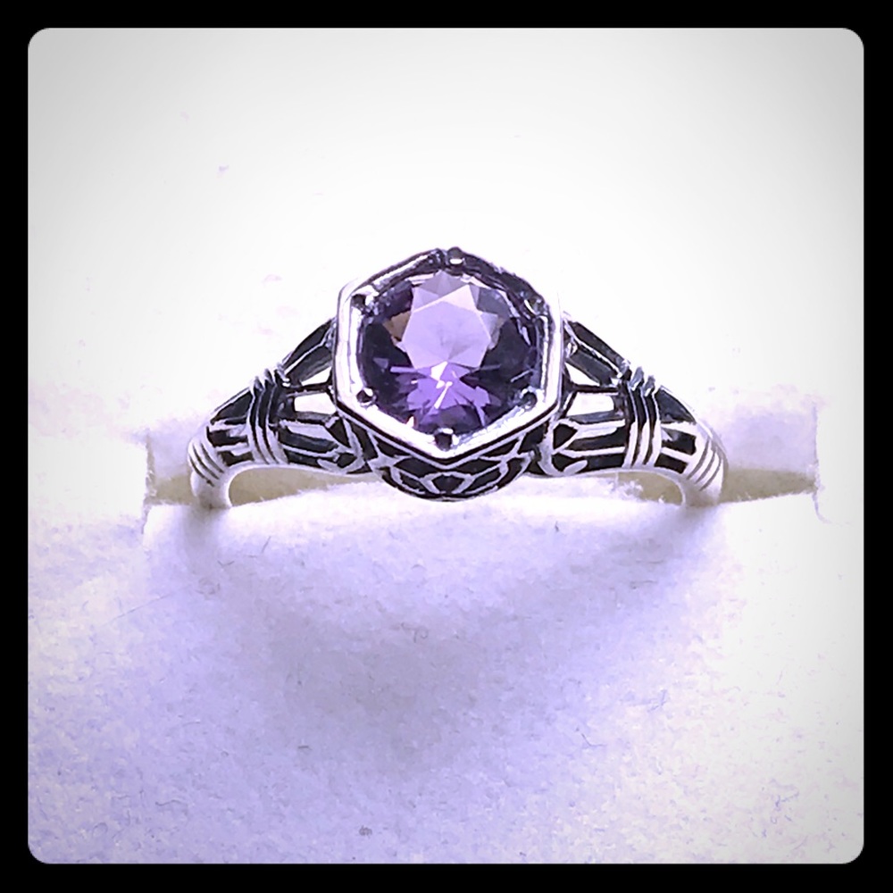 Amethyst arts and deco inspired silver ring